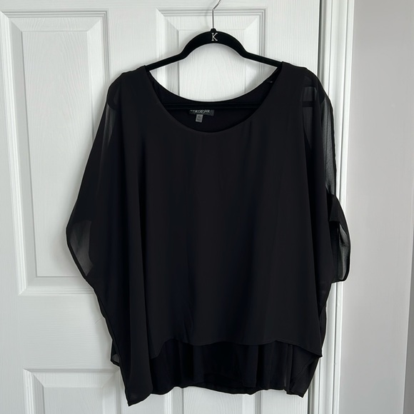 Layered poncho top with built in tank. Cold shoulder detail. Sheer overlay. XL - Picture 1 of 7
